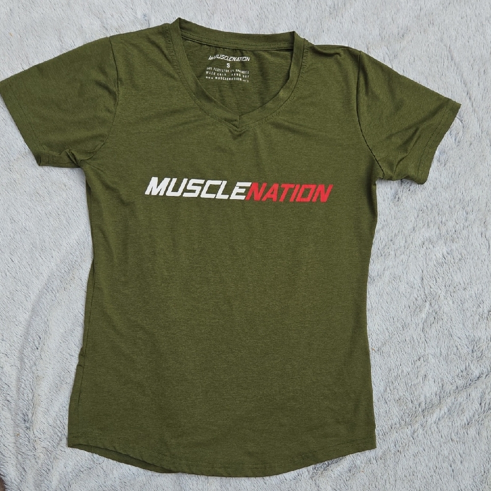 Women's  Muscle Nation Olive Green  V-Neck Top